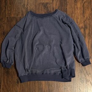 FP Movement by Free People Navy Raw-Edge Crewneck Sweatshirt